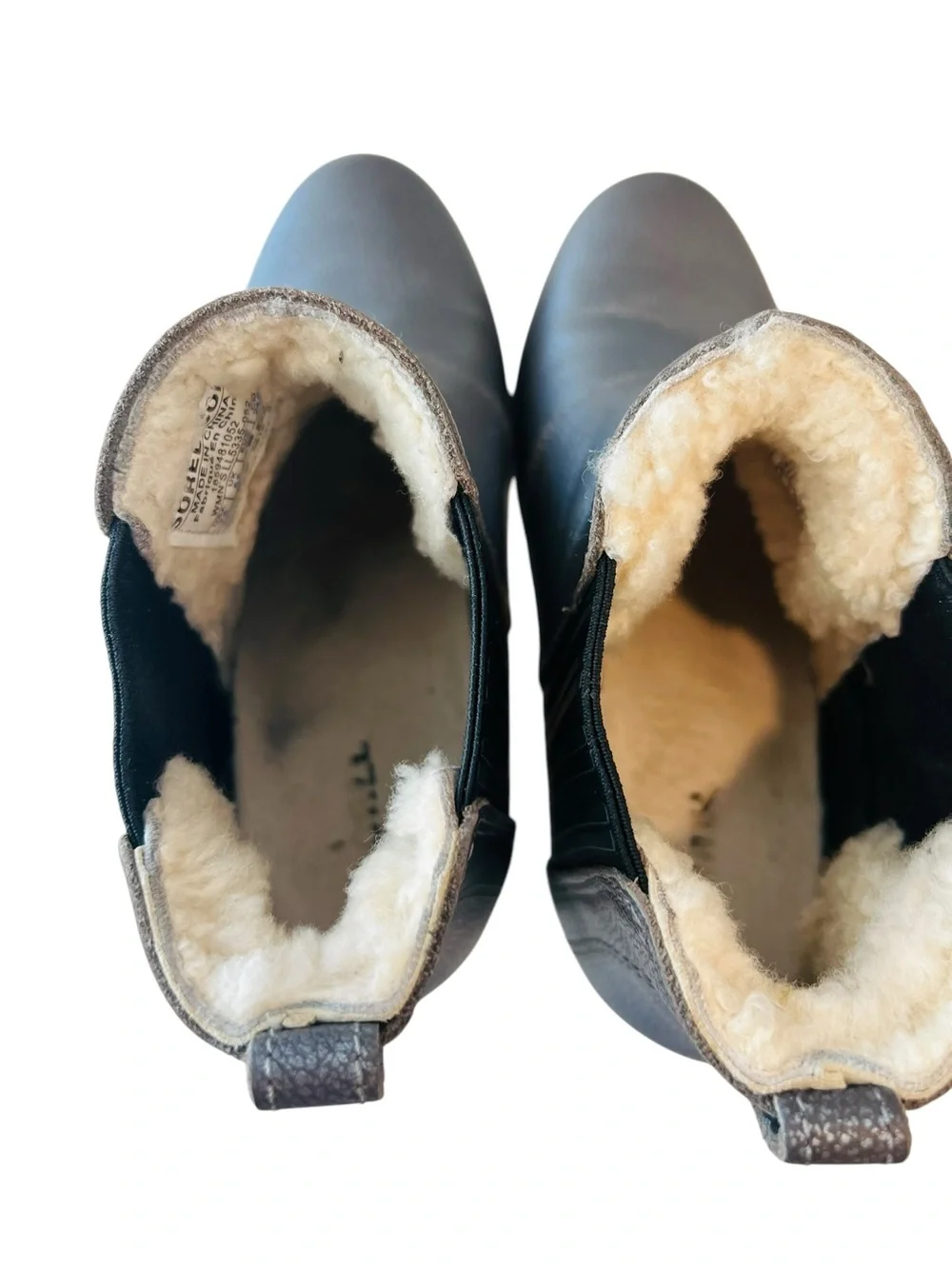 Sorel Joan of Arctic Chelsea Wedge Booties Gray Sz 7.5 Shearling Lined